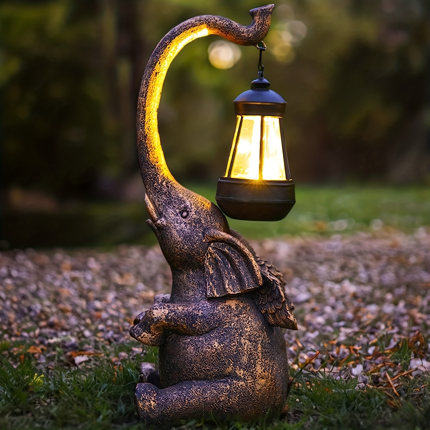 Outdoor Sculpture Figurine Statue Elephant Light Solar - Temu