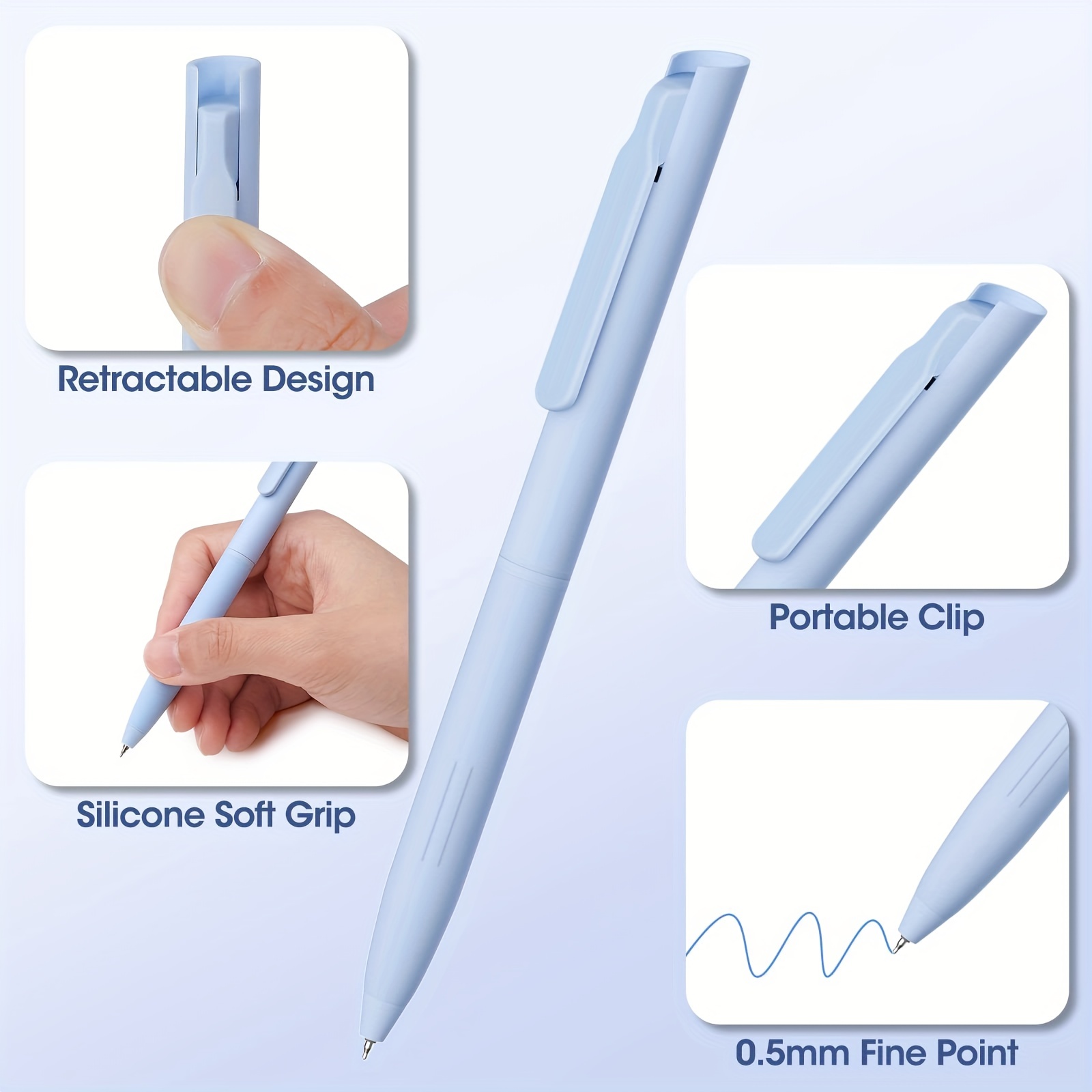 Fine Point Gel Pens, Aesthetic Soft Grip with 0.5mm Retractable