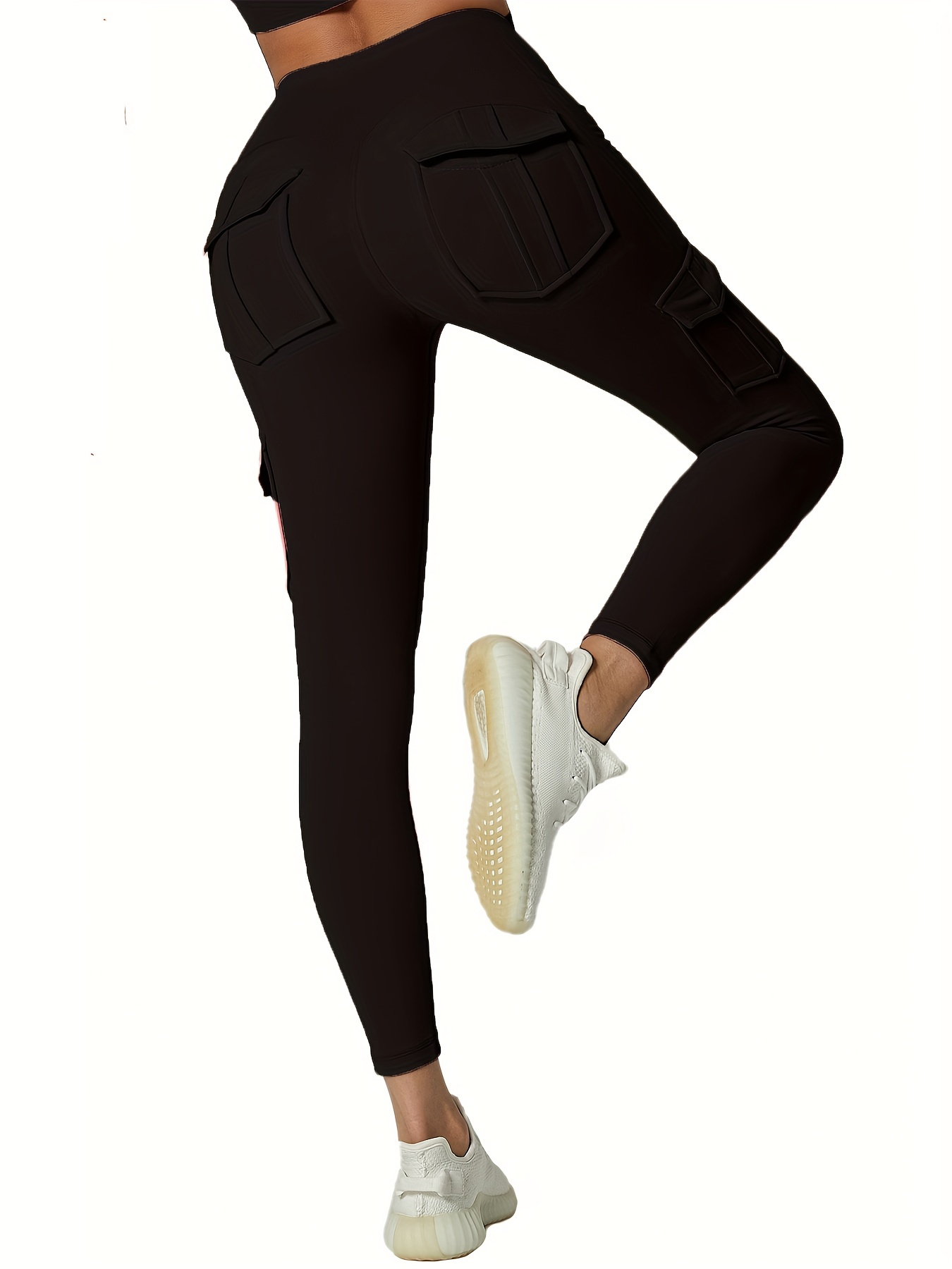 Hot Women High Waist Cargo Yoga Leggings 4 Pockets Tummy Control Workout  Pants