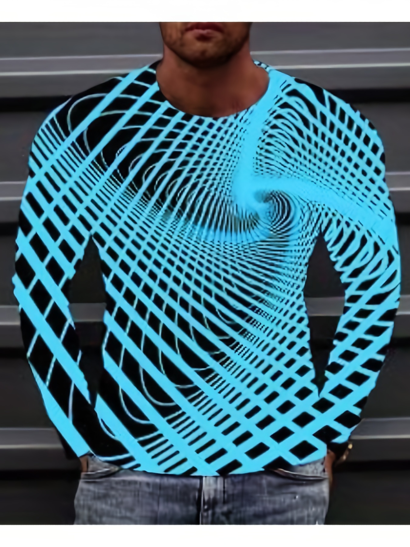 Optical Illusion Pattern Print Men's Graphic Design Crew - Temu