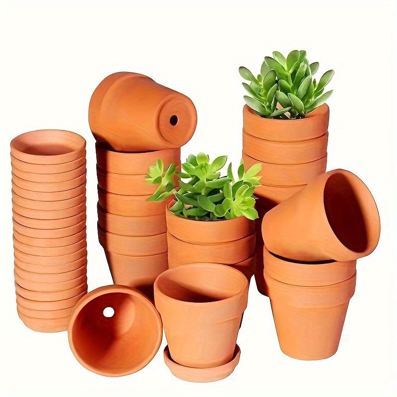 Set de 4 pièces pot de fleur/pot de plante rond terre cuite