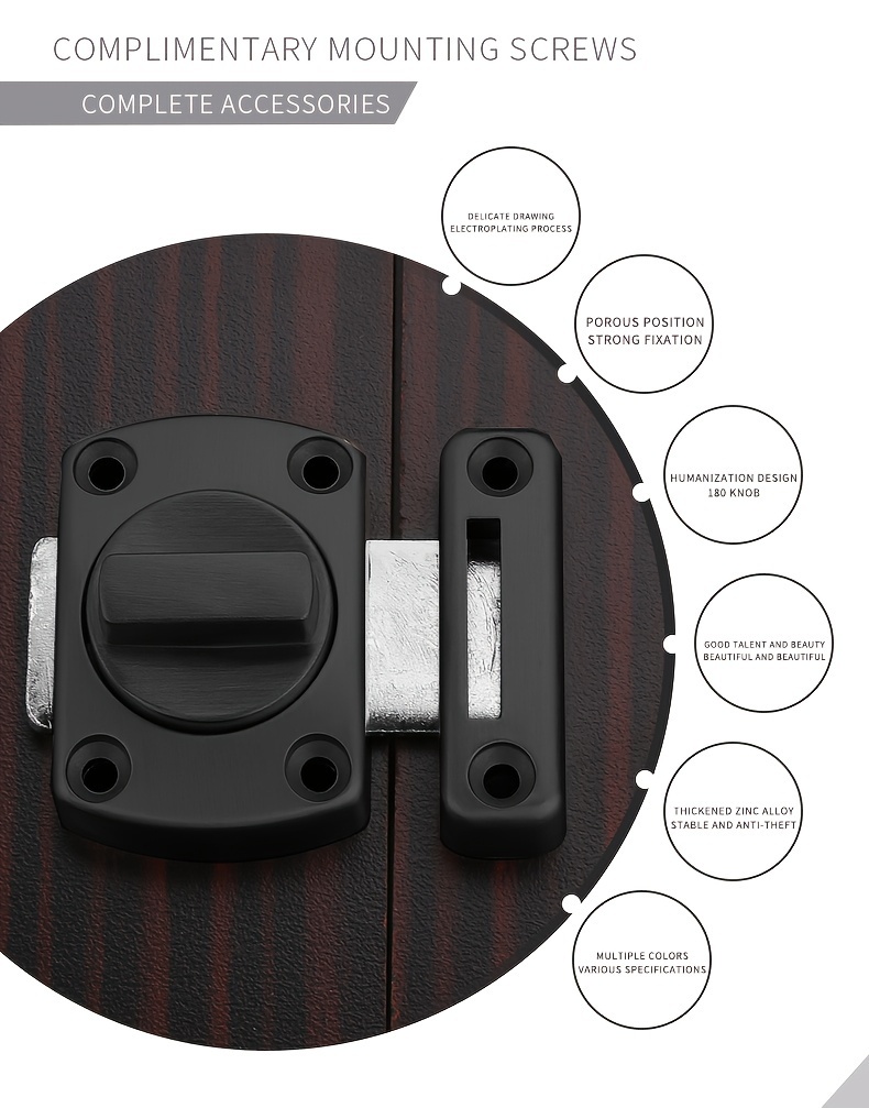 1pc Perforated Latch Bathroom Door Latch Anti Theft Door Lock Bedroom