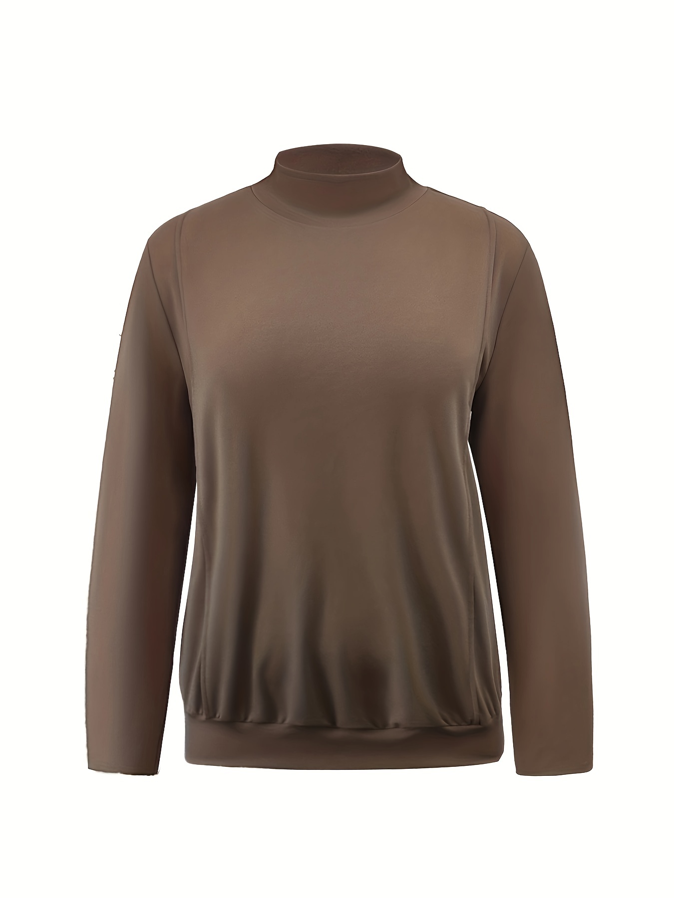 Solid Long Sleeve Mock Neck Pullover Top & Pants Set