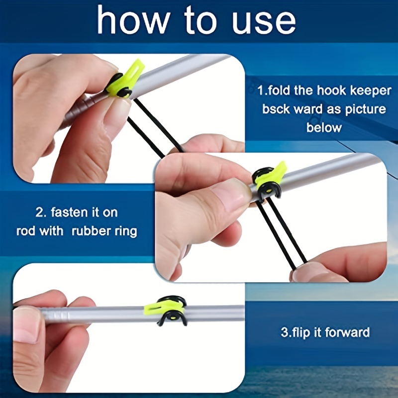 10x Fishing Rod Hook Keeper For W/ 3 Sizes Elastic Rings Lure Bait