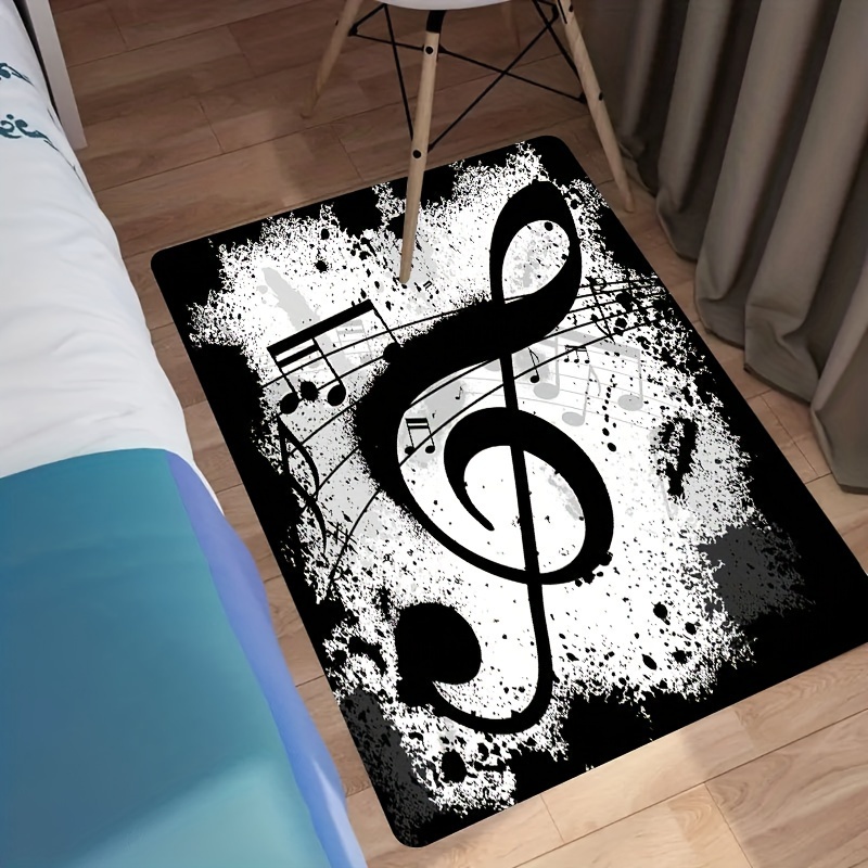 1pc Music Notes Pattern Rug, Modern Polyester Carpet For Home