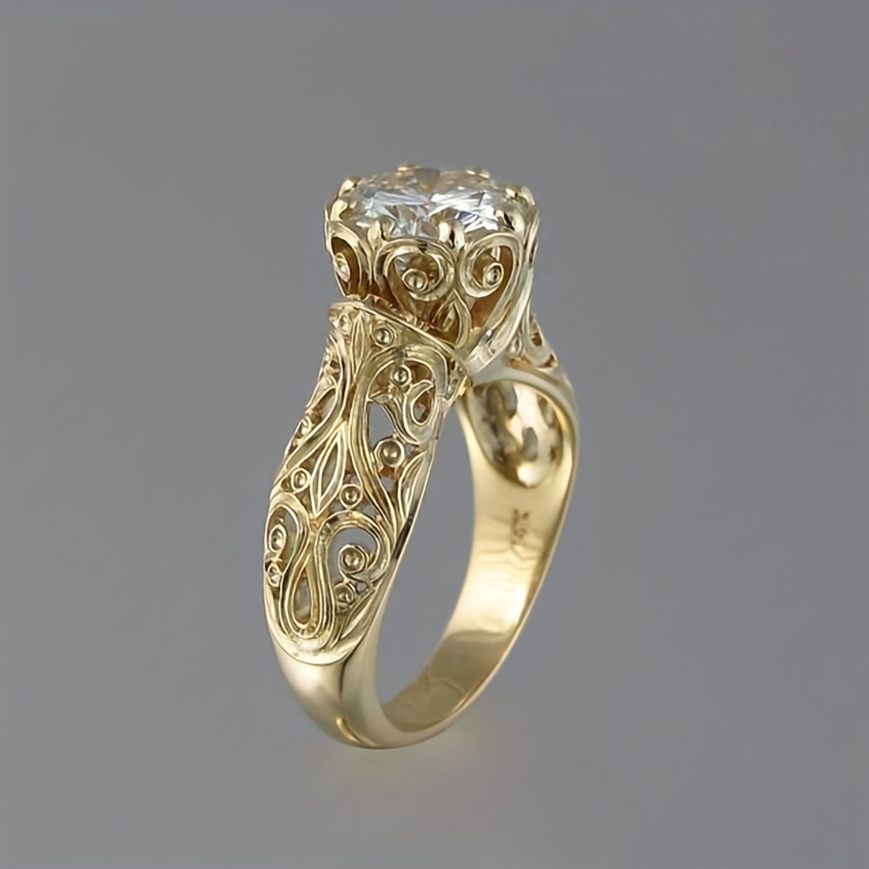 Vintage Artificial Diamond Flower Ring Geometric Couple Ring