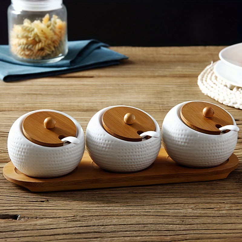 Cute Ceramic Spice Jar With Lid And Spoon Seasoning Jars - Temu