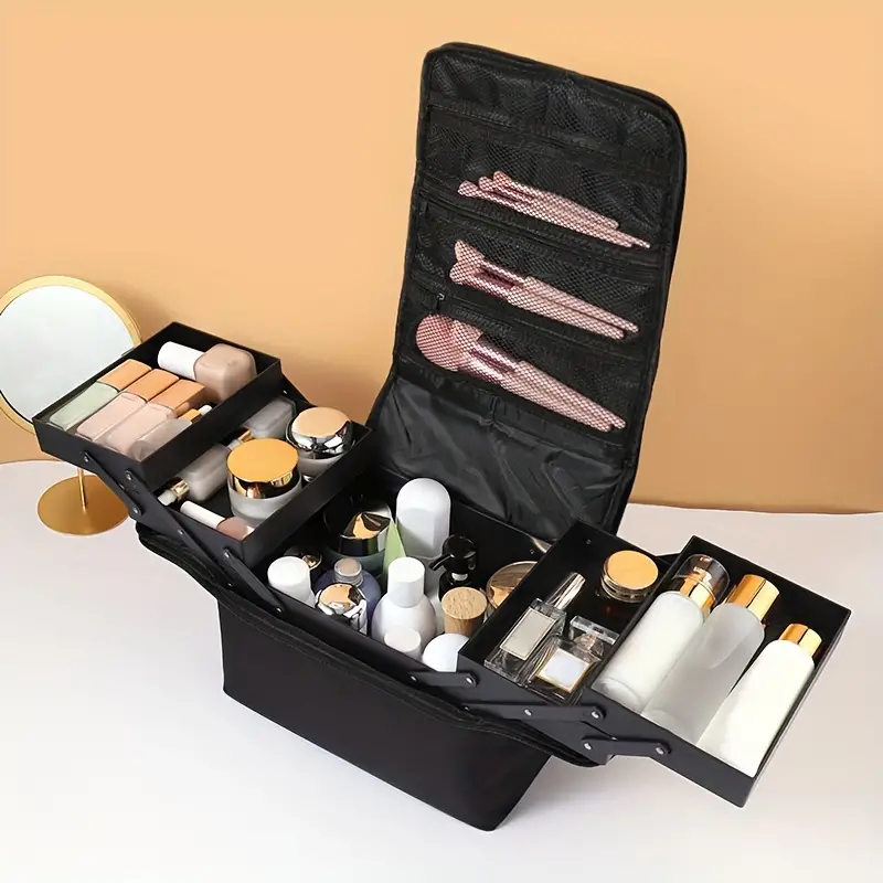 Travel Makeup Bag Professional Cosmetic Case 4 Tiers - Temu