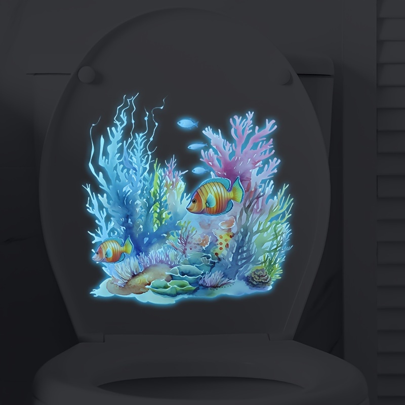 1PC Fantasy Ocean Coral Fish Bathroom Sticker, Toilet Home Decor Wall  Glow-in-the-dark Stickers, Toilet Lid Decal, Toilet Cover Ceramic Tile  Sticker