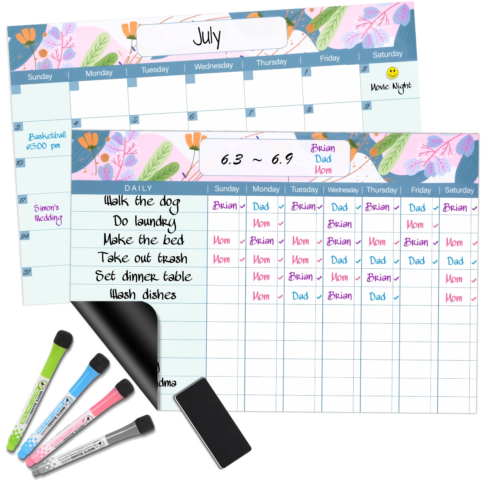 Calendario de nevera magnético de borrado en seco y tabla de tareas, Ideal  para recordatorios en casa