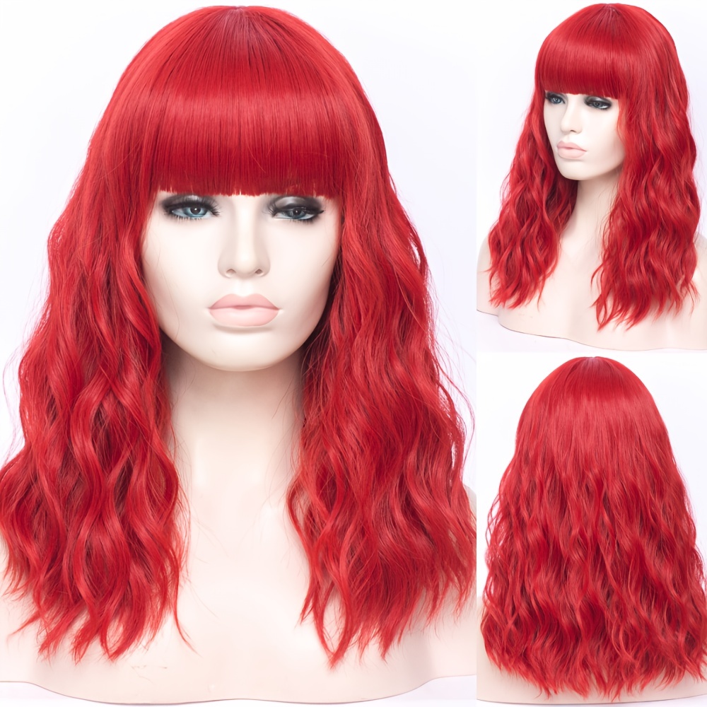 Long Wavy Pink Wig with Bangs for Women