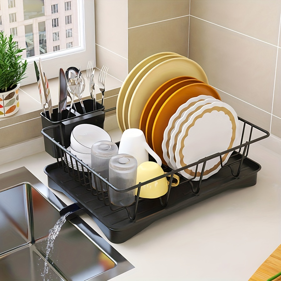 Dish Drying Rack, Expandable Dish Rack for Kitchen Counter(14'' to 20)  Auto-Drain Stainless Steel Cutlery Rack and Utensil Holder, Kitchen Dish