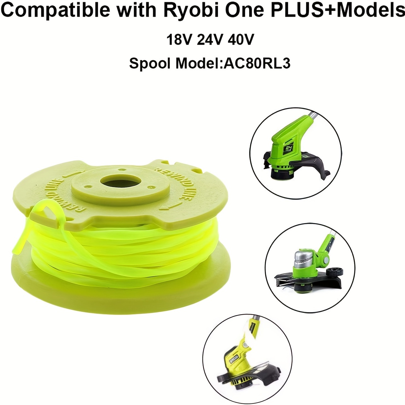 String Trimmer Line for Ryobi One Plus Auto-Feed Cordless Trimmers (6  Spools +1 Caps) 