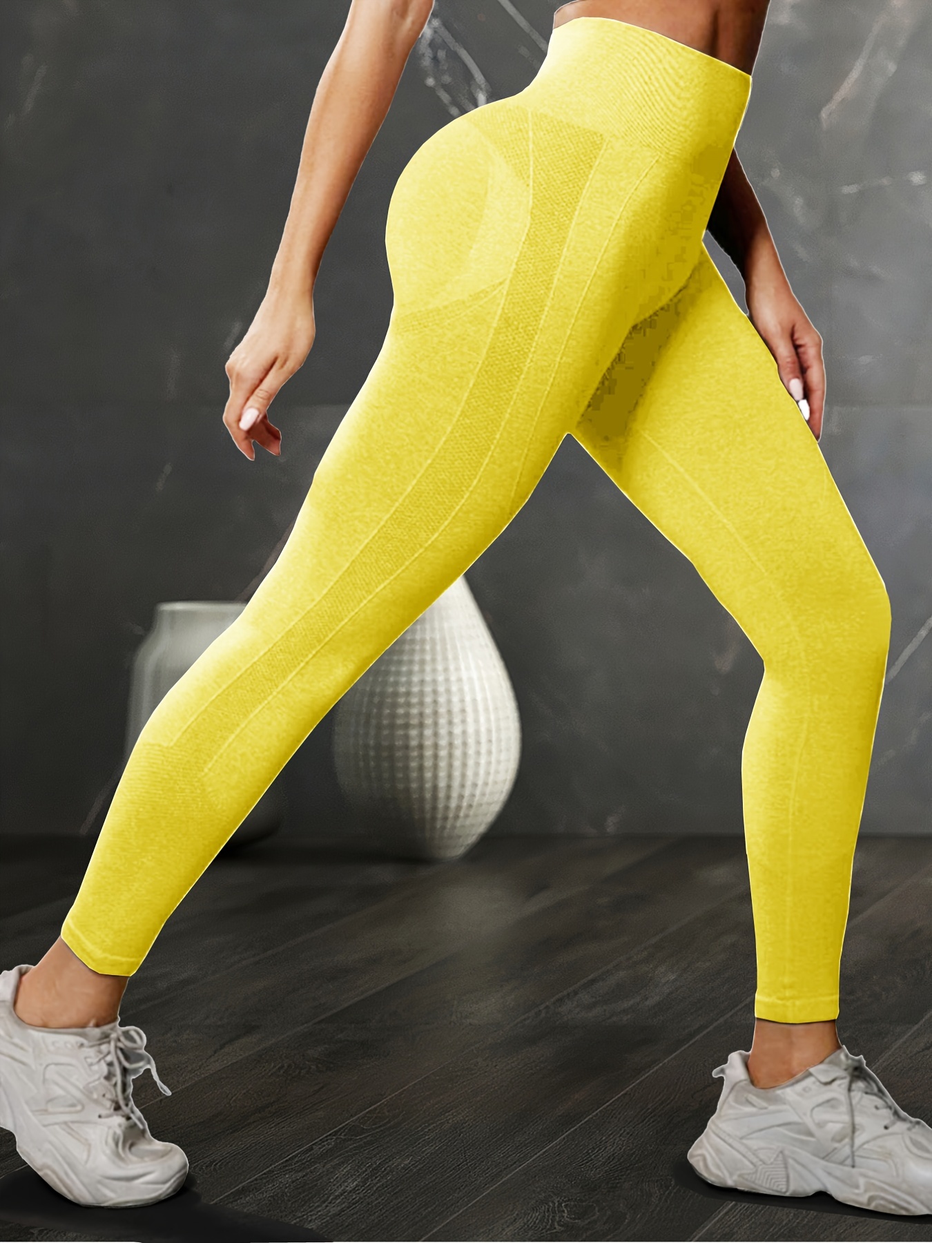 Seamless Yoga Leggings Solid Color Stretchy Butt lifting - Temu