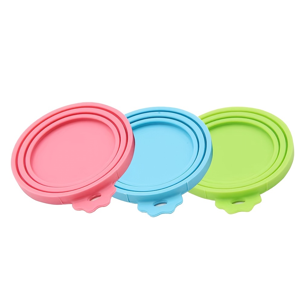 Comtim Pet Food Can Cover Silicone Can Lids for Dog and Cat Food(Universal  Size,One fit 3 Standard Size Food Cans),Blue and Green