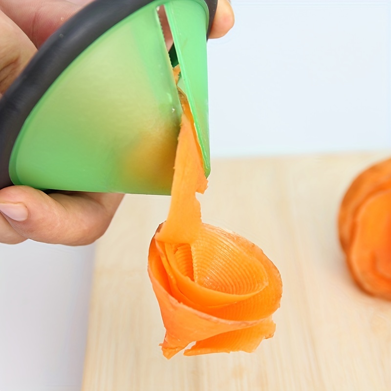 (Flower Slicer) - Easy Carrot Cucumber Spiral Curler Sharpener Crinkle Cutter Stainless Steel Carrot Flower Salad Decorating Maker Peeler for Fruits A