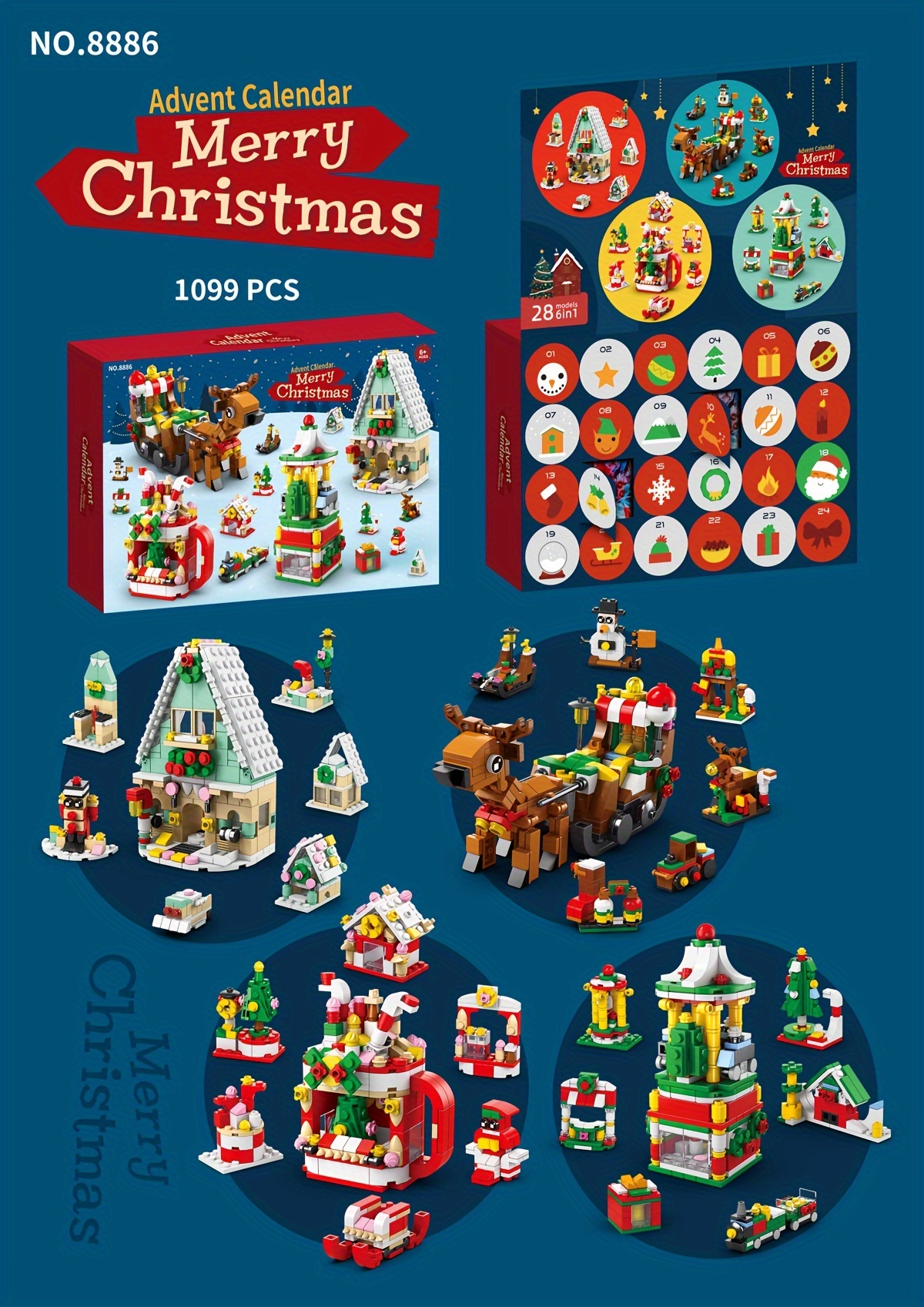 Advent Calendar 2023 Christmas Building Blocks, 24 Days Of