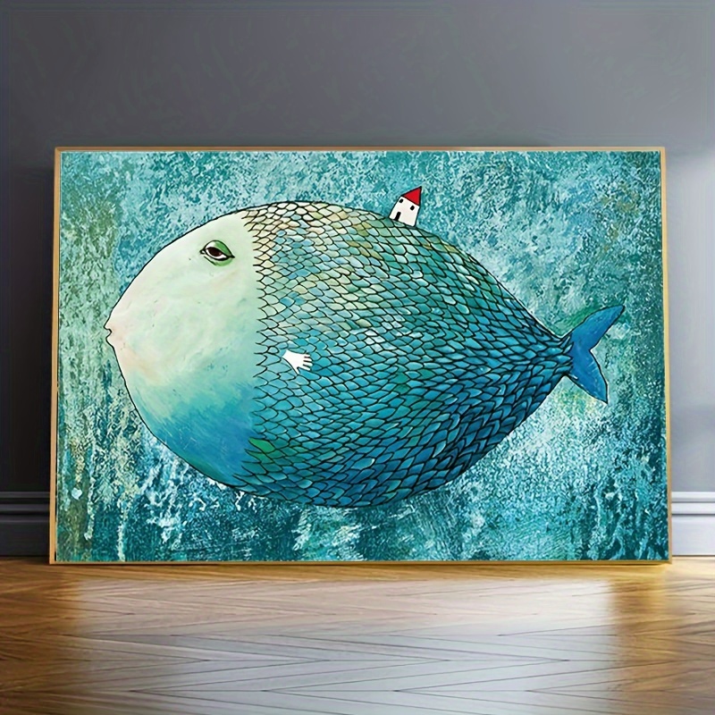1pc Canvas Poster, Modern Art, Minimalist Style, Big Fish In The Deep Sea,  Home Canvas Art, Ideal Gift For Bedroom, Decor Wall Art, Wall Decor, Fall D