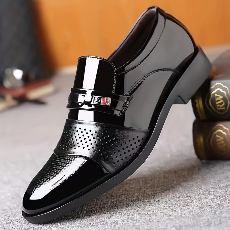Black Patent Men Vegan Leather Oxfords Men Formal Shoes 