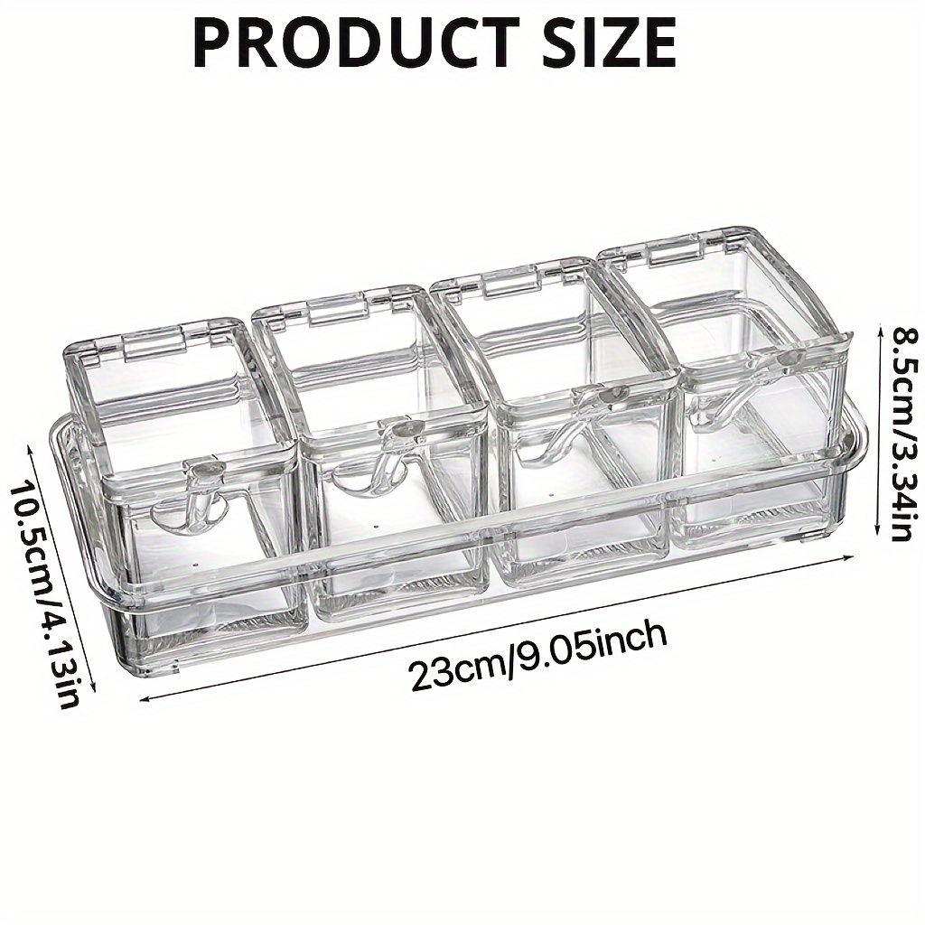 1pc 4 Compartments Clear Seasoning Box Multi-Grid Spice Storage Container  storage Tool for Kitchen Herb Spice Tools Gadgets