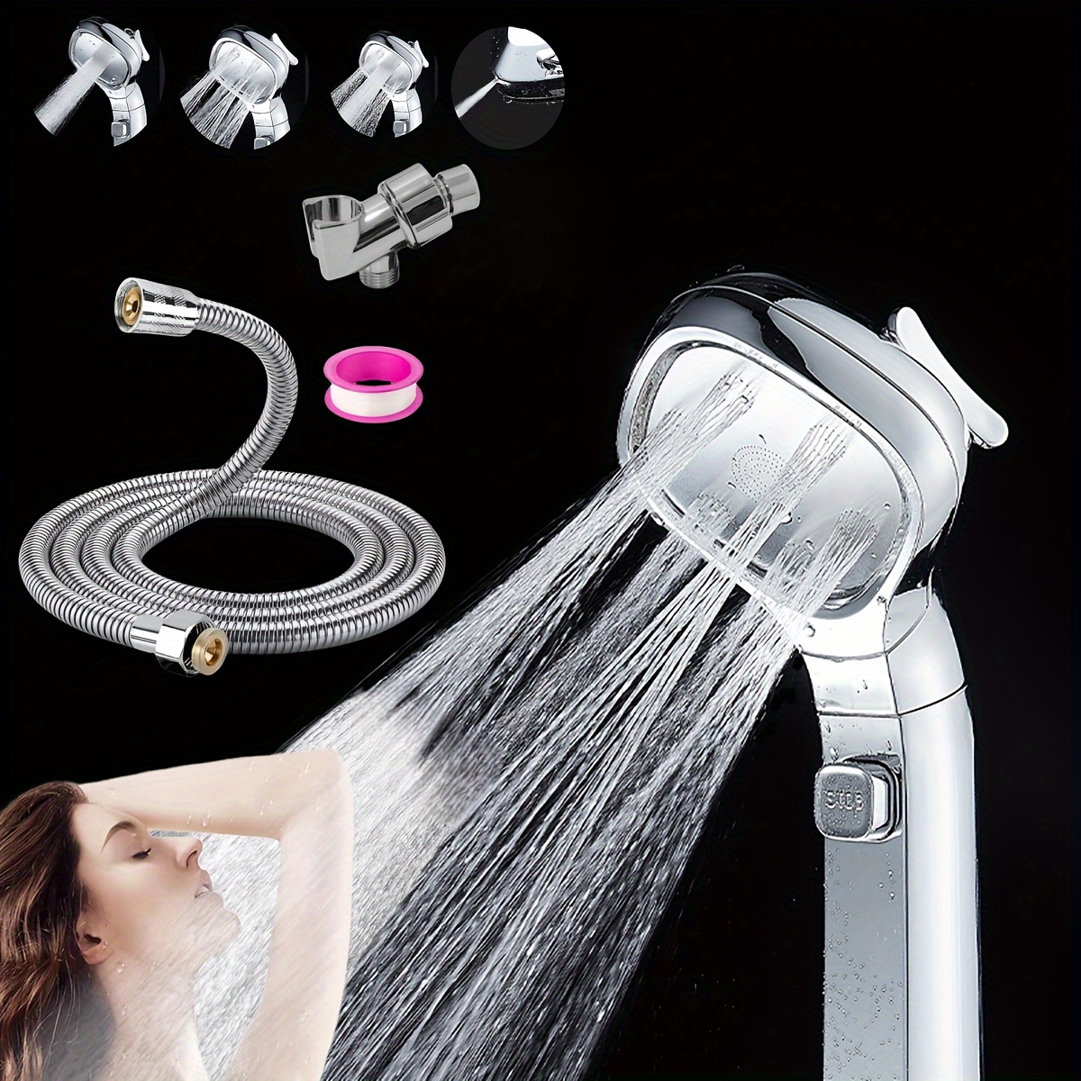 3 Modes Shower Head With Filter, High Pressure Water Saving Massage Body  Scalp Bath Spa Hair Brush Shower Nozzle, Bathroom Accessories - Temu