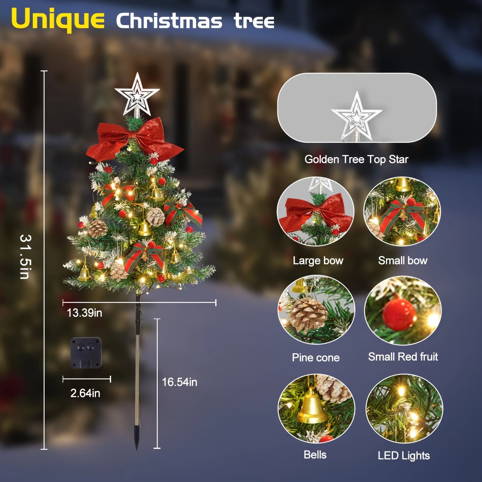 2pcs Solar Cedar Christmas Tree Lights, With 40 LED Four-color Lights,  Two-mode Function, With Constant Light And Flashing, Ground-mounted  Christmas T