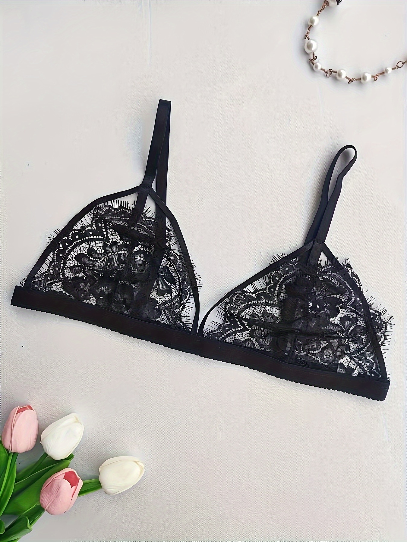 Sheer Floral Lace Bra Comfortable Cut Out Design For Sexy - Temu