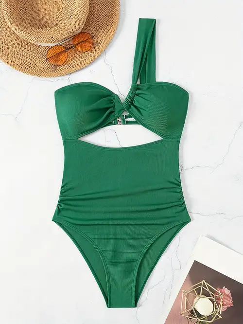 Xmarks Women's One Piece Swimsuit Scoop Neck Solid Color Swimwear Bathing  Suits, Dark Green, S 