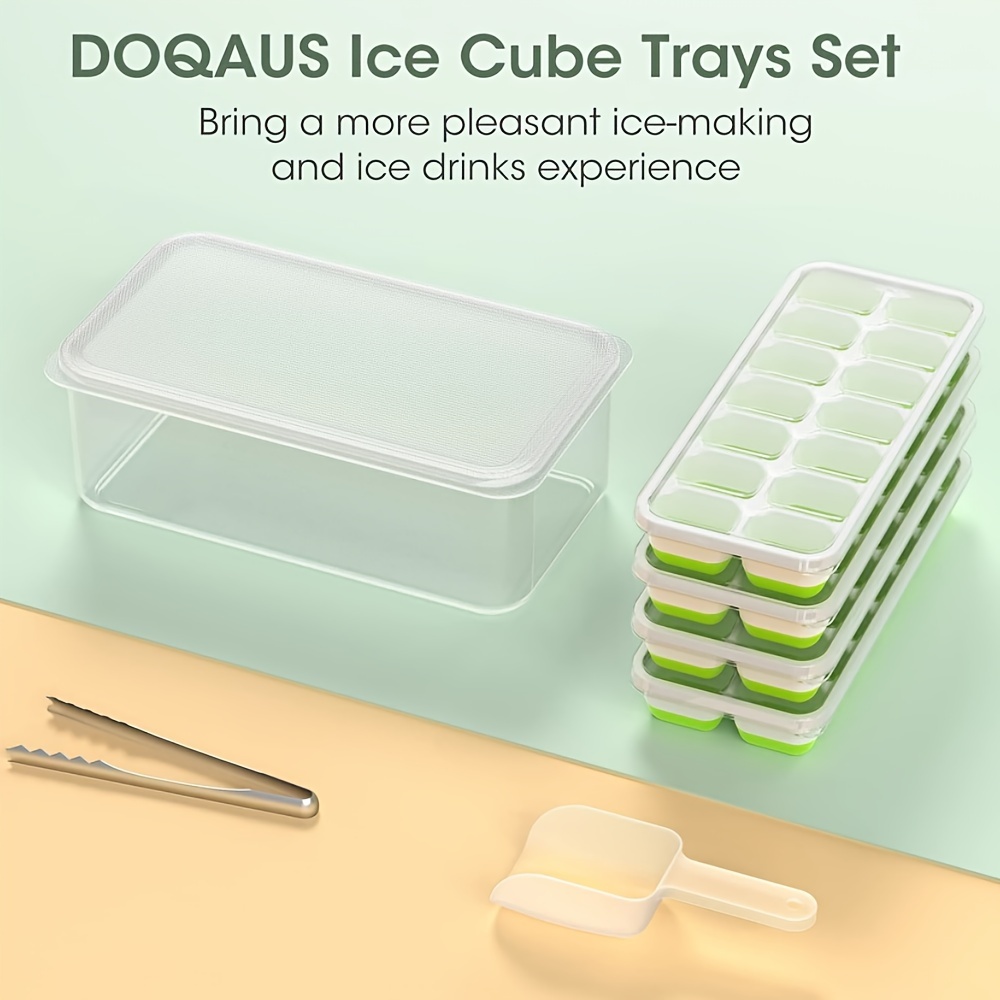 4Packs Ice Cube Trays for Freezer with Lid and Storage Ice Bucket Bin Tong  Scoop