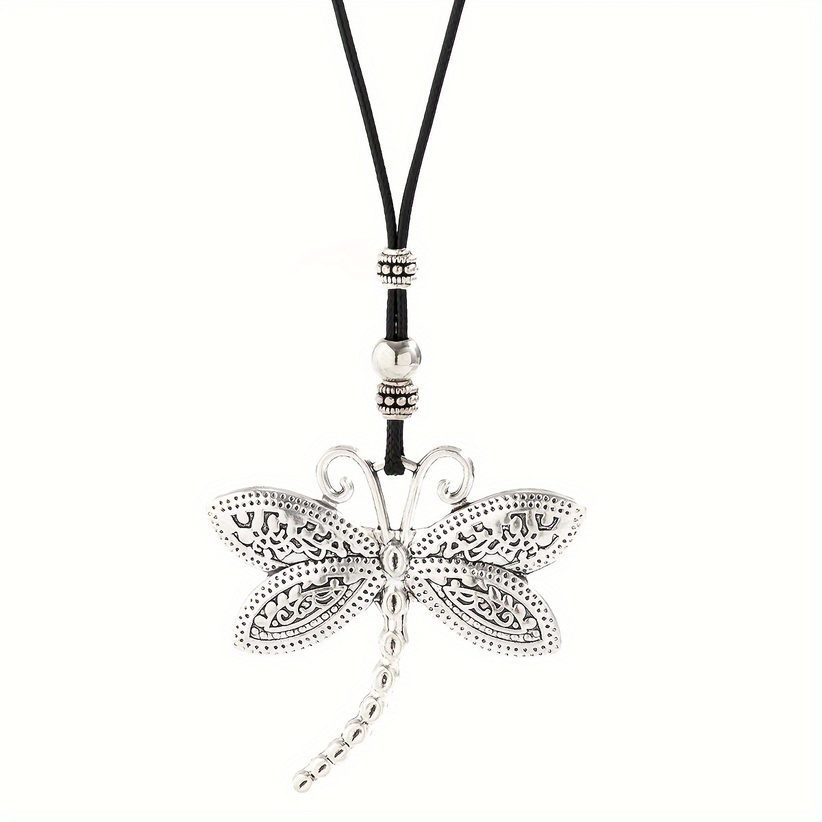 Boho Ethnic Style Dragonfly Pendant Wax Rope Necklace