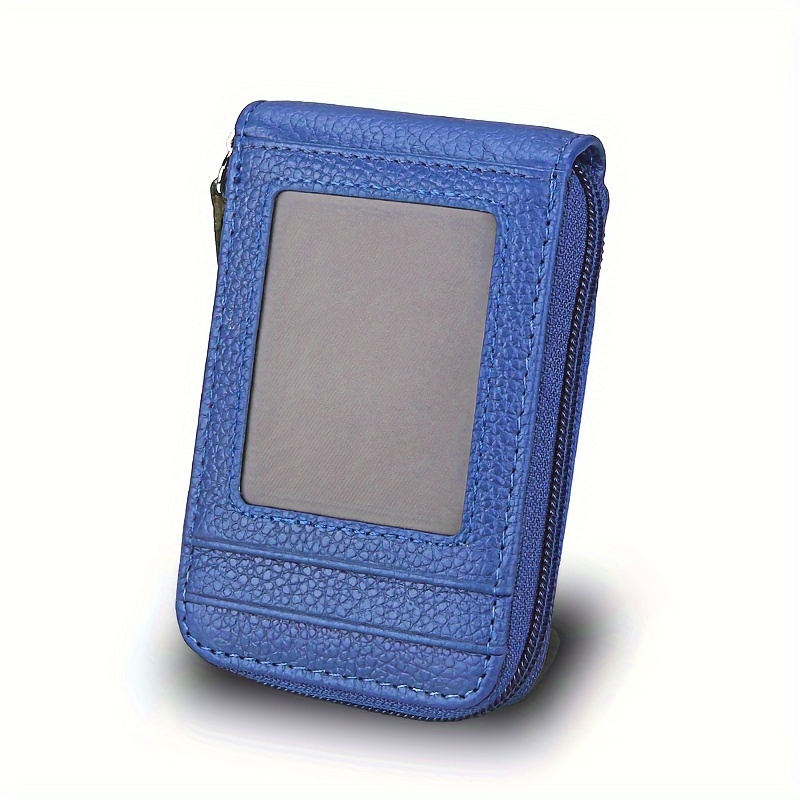 Tarjetero pequeño de piel de PVC para mujer con bloqueo RFID bolsillo  compacto con cremallera cartera con ventana de identificación Marrón  Marrón-a – Yaxa Colombia