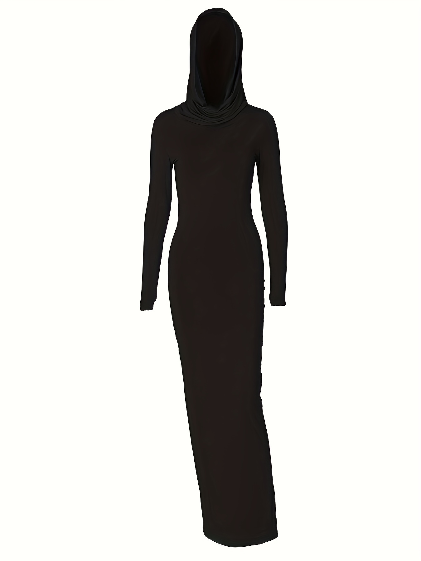 split hooded dress casual solid long sleeve bodycon dress