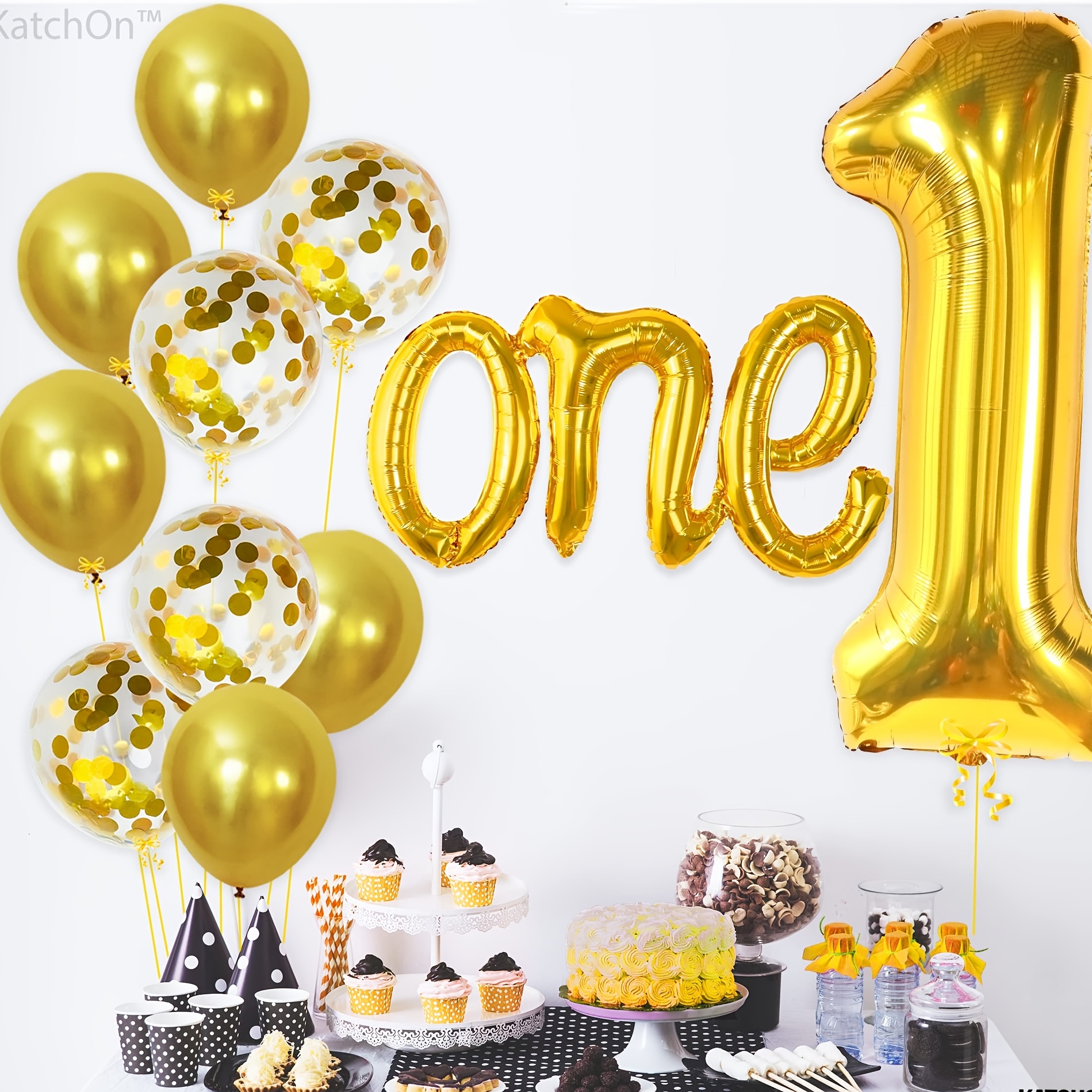 Palloncino Gold One per il primo compleanno con 1 numero, palloncini per il  primo compleanno, decorazioni per il primo compleanno, decorazioni per il  primo compleanno, palloncini per feste per bambini -  Italia