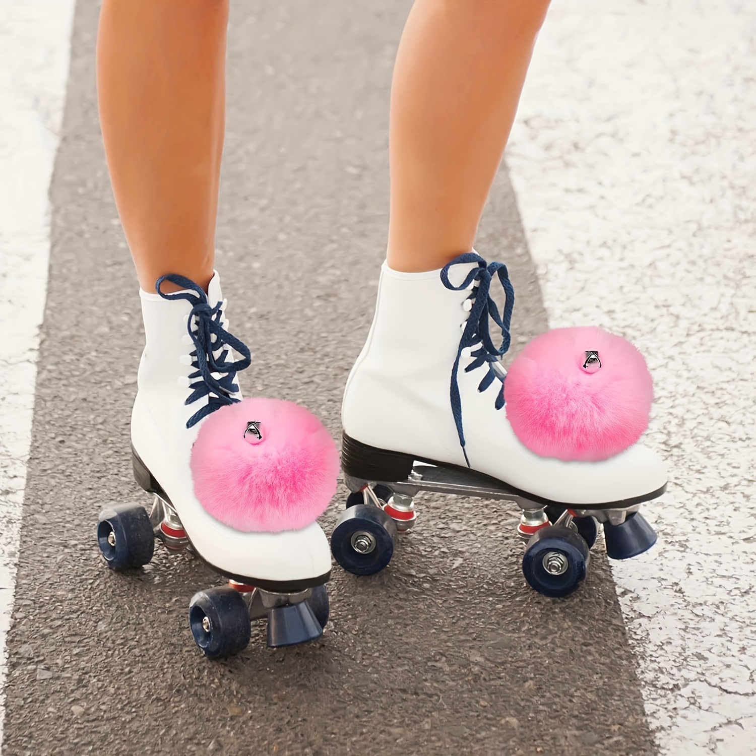 Roller Skate Pom Poms With Bells For Women Fluffy Tie on - Temu