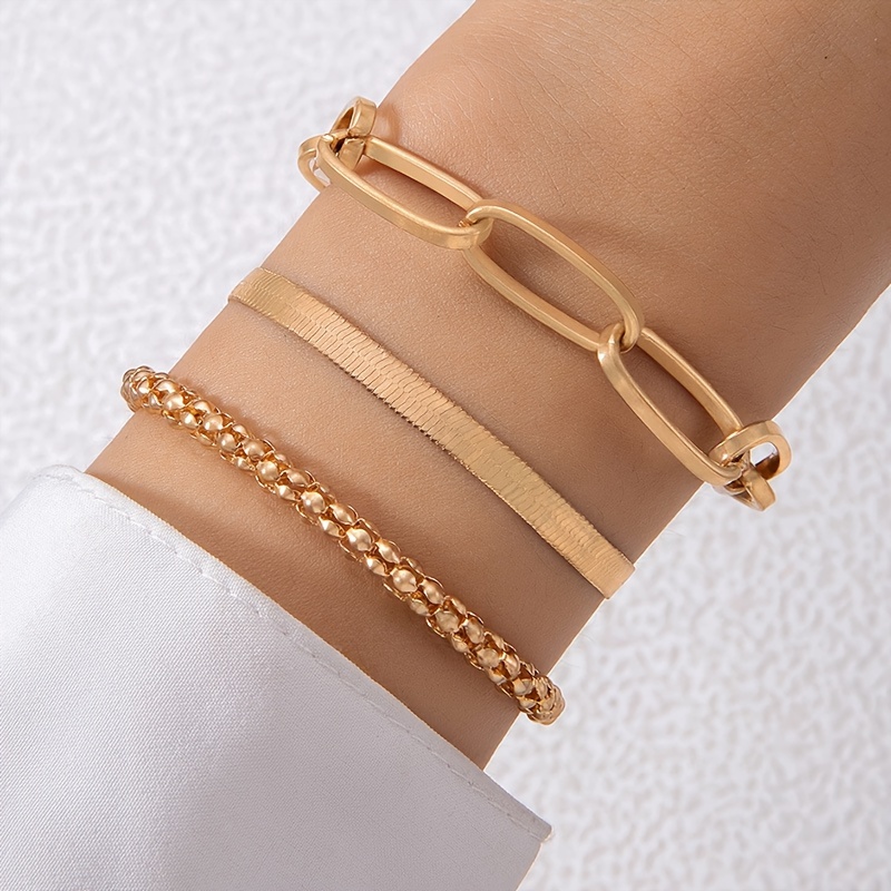 Trendy Golden Chain Bracelets 3pcs Set Women's Fashion Jewelry, Jewels Set 2023 New In,Temu