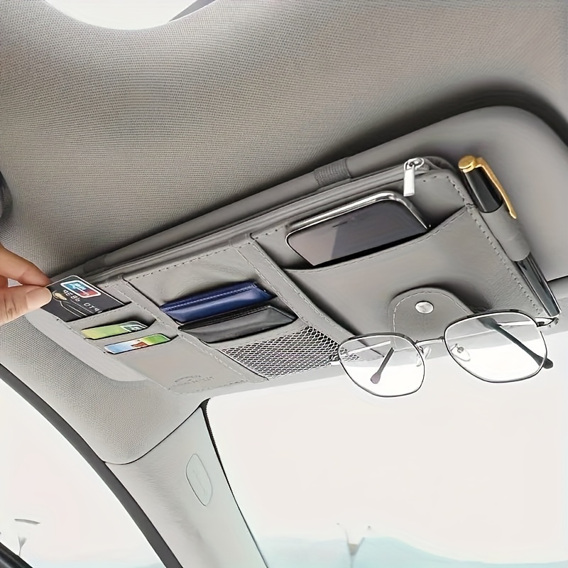 TEMU 1pc Upgrade Your Car Organization With This Stylish Pu Leather Storage Bag And Sun Visor Clip