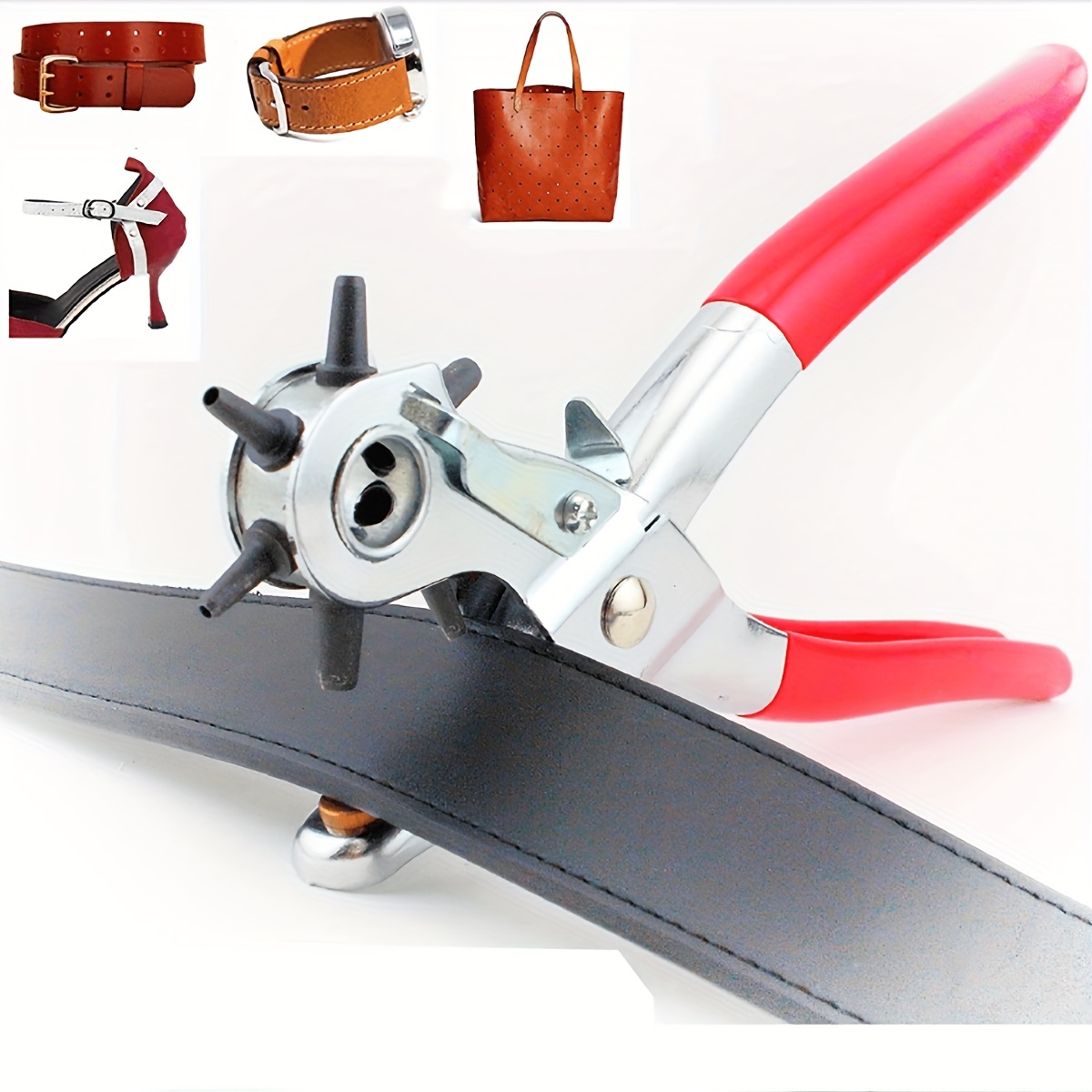 

Leather Hole Punch, 9" Belt Hole Puncher For Leather Heavy Duty, 6 Size Revolving Leather Belt Hand Hole Puncher