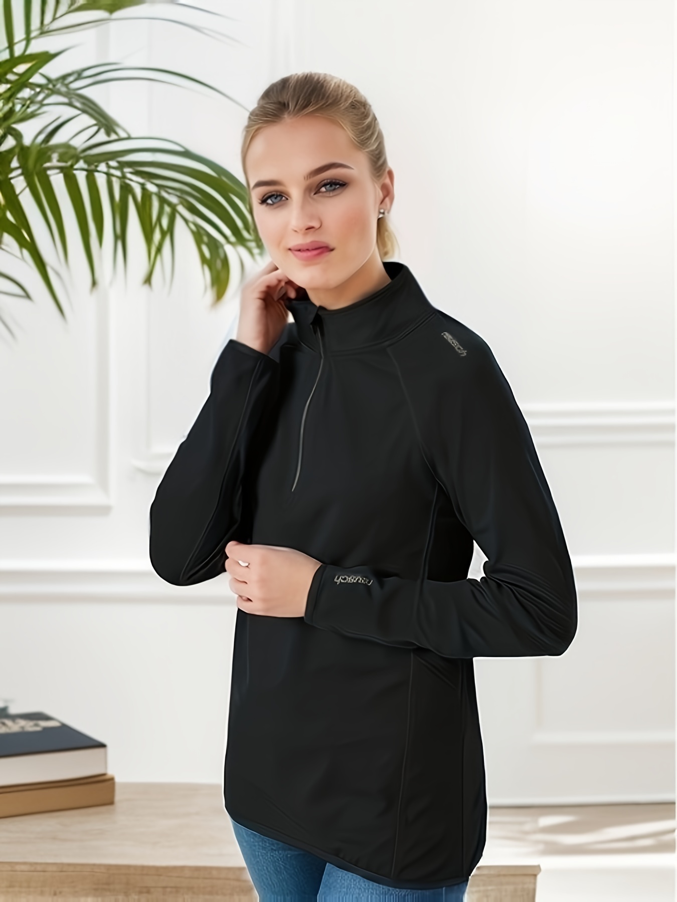 Half zip Pullover Fitness Yoga Top Long Sleeve Thumb Hole - Temu