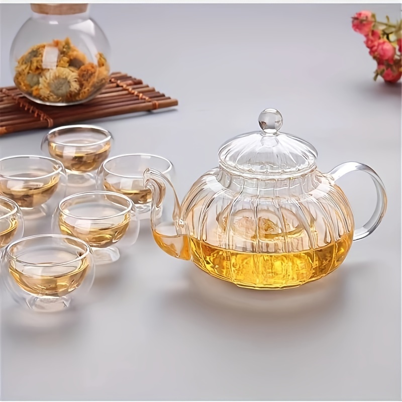 High Borosilicate Glass Teapot, High Temperature Resistant Pumpkin Striped Kettle  Tea Set With Filter Creative Small Gift Holiday Accessories - Temu