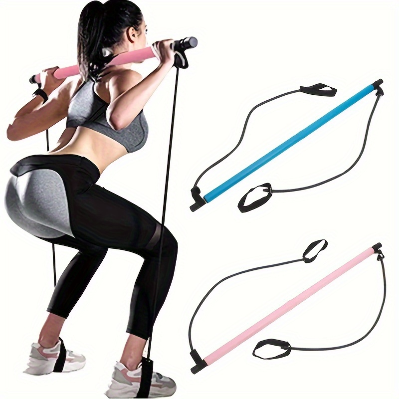 Kit multifonctionnel gym yoga réglable avec bande de résistance portable  corde élastique Fitness Rod yoga exercice rod pilates trainer corde (rose)