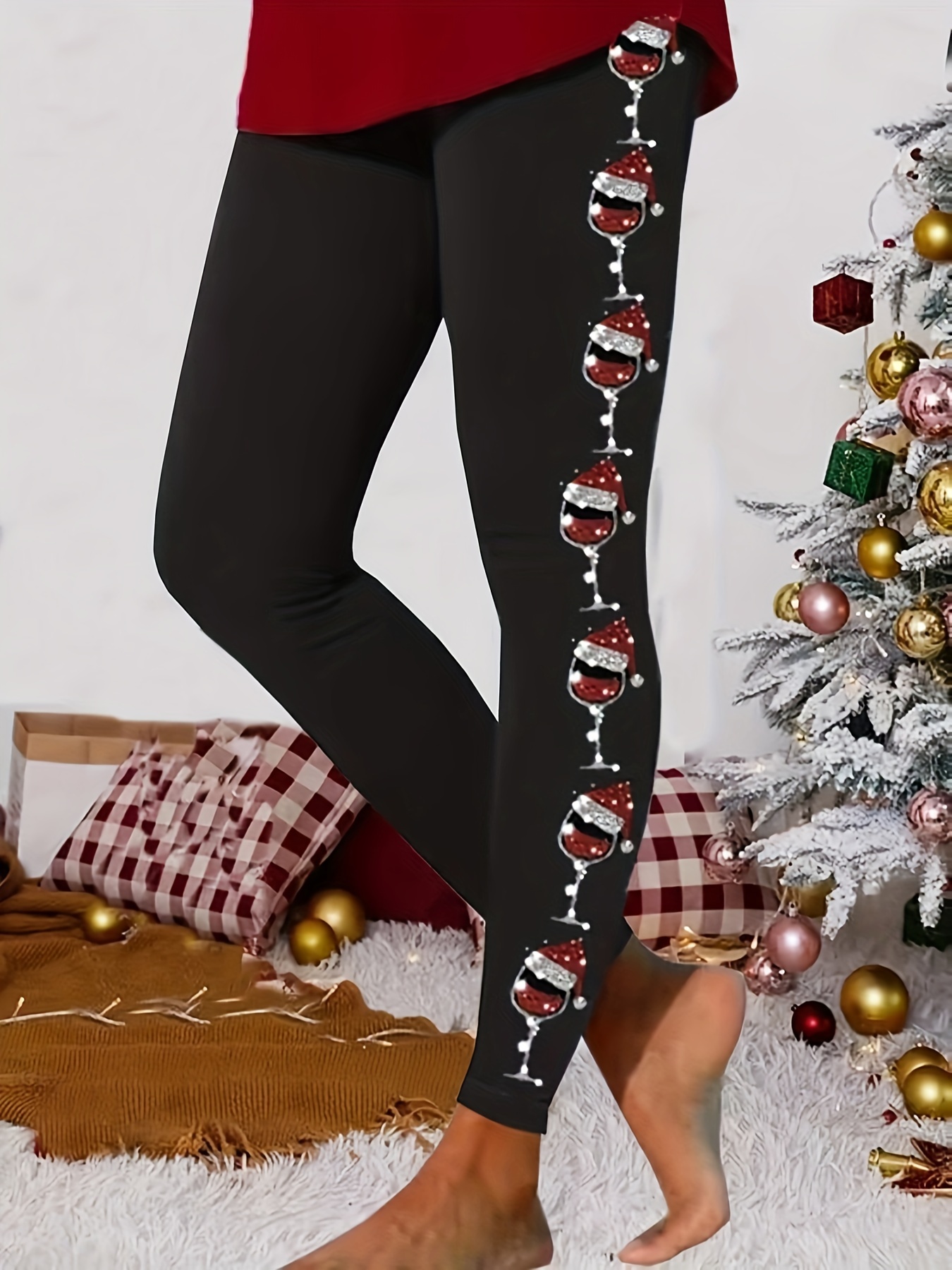 XMAS Leggings Womens Christmas Elastic Snowflake Pants Stocking Legging AUS