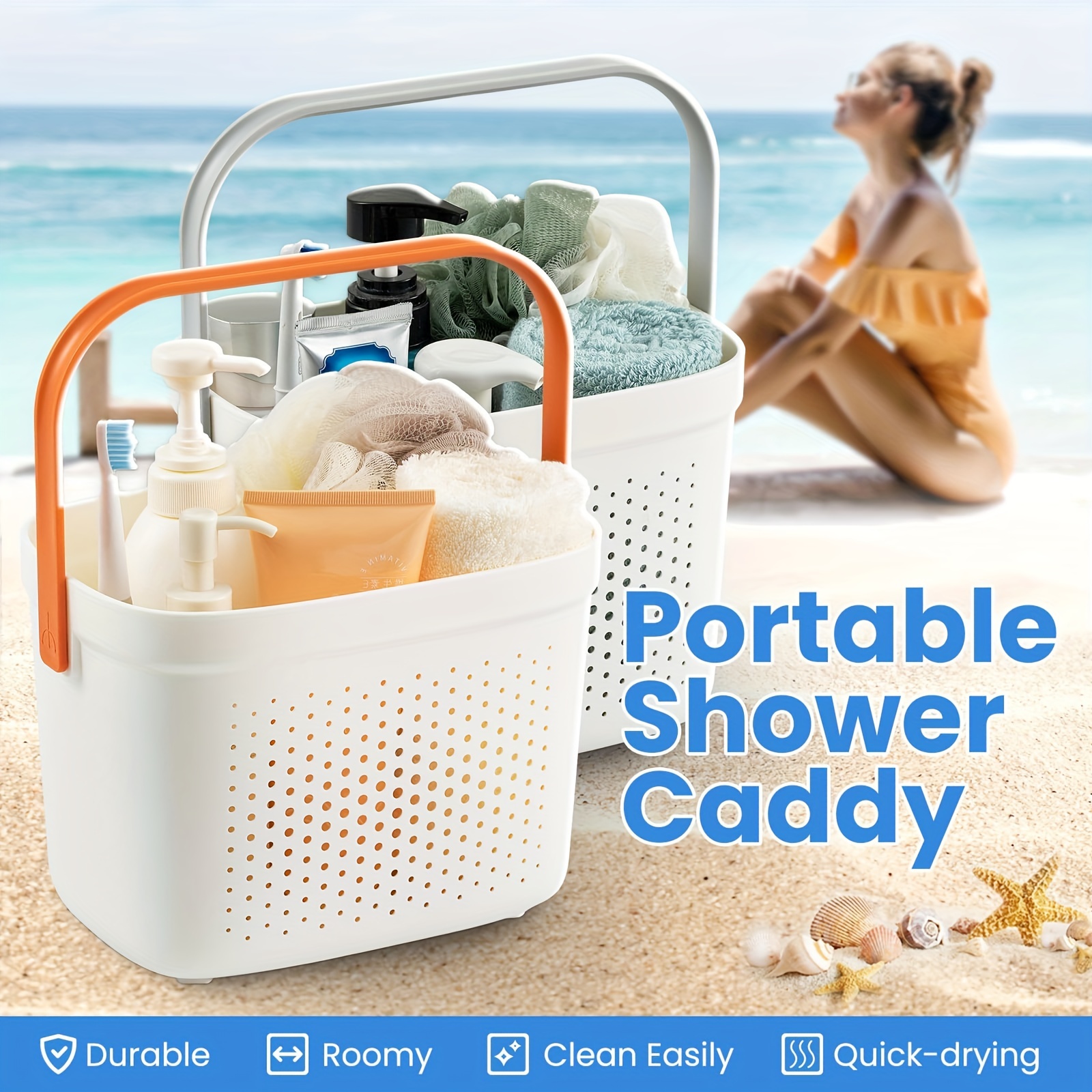 UUJOLY Plastic Portable Shower Caddy Basket Bucket, Cleaning Shower Basket  with Handle Compartments Storage Basket Organizer for Bathroom Kitchen