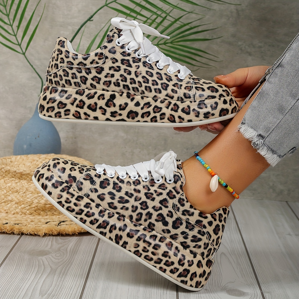Women's Leopard Print Platform Sneakers, Lace Up Low-top Round Toe Casual  Shoes, Outdoor Comfy Daily Shoes