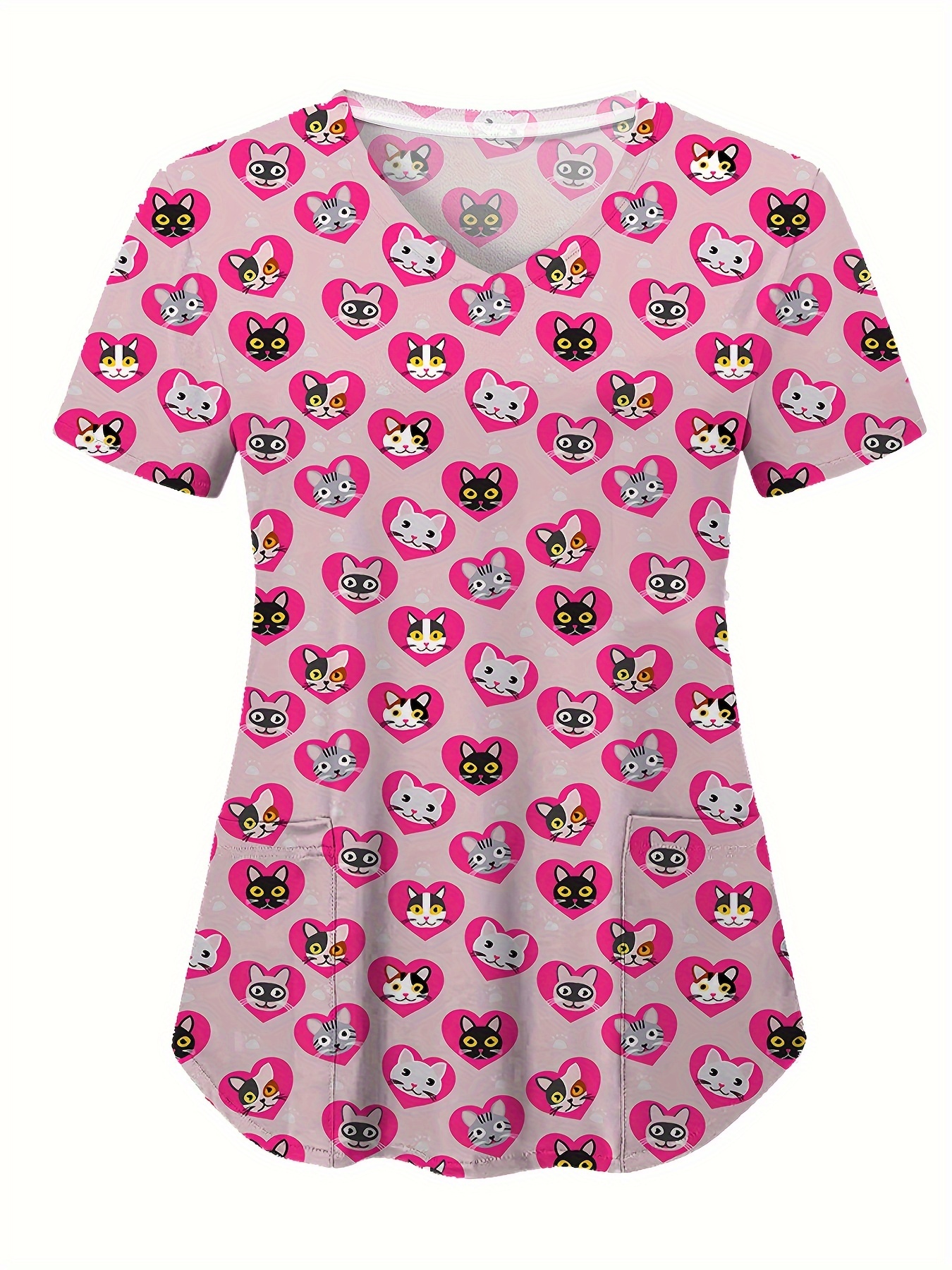 Cute Elephant Print Stretchy Scrubs Top Functional Patched - Temu