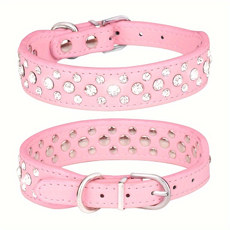 

Bling Rhinestone Decor Dog Collar, Adjustable Pu Leather Dog Collar Dog Neck Strap For Small And Medium Dogs