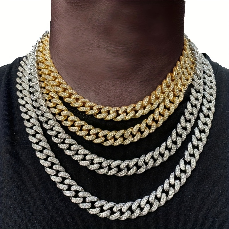 Men's Rhinestone Chain Necklace Hip hop Cuban Chain Necklace - Temu