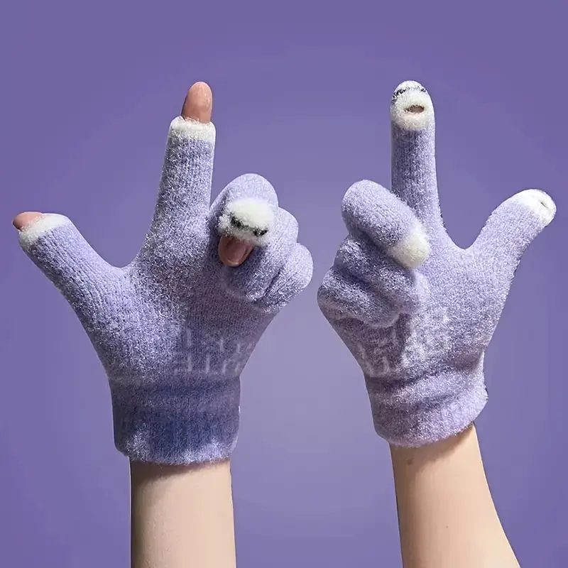 Cute Plush Warm Gloves Solid Color Fingerless Gloves Soft - Temu