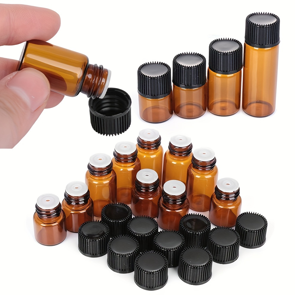 

10pcs Mini Essential Oil Bottle Jar Brown With Orifice Reducer & Cap Refillable Bottles Glass Vials Cosmetic Containers 1/2/3/5ml, Travel Essentials