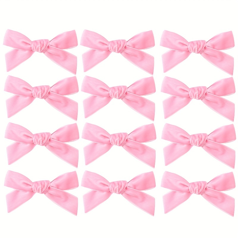 12pcs 2 Patterns Solid Color Ribbons Bow Hair Clip Set For Girls