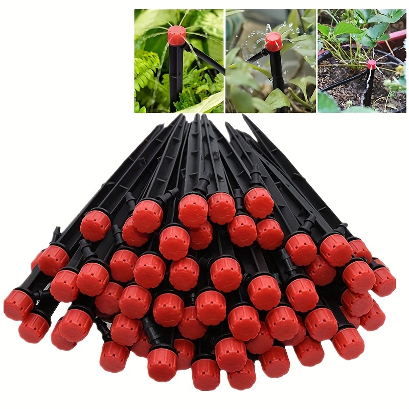 

30pcs, 16 Cm Long Ground Insertion Red Hat Adjustable Drip Head Household Gardening Irrigation Micro Sprinkler Head